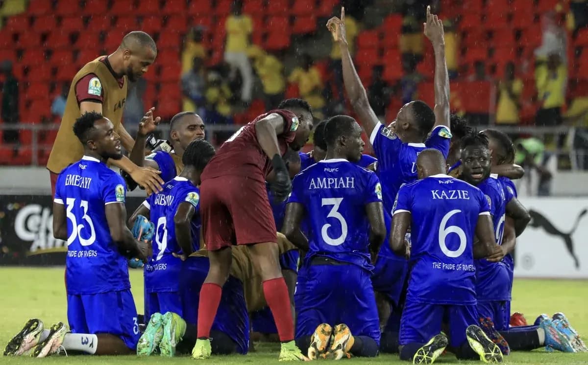 Rivers United players celebrating a goal Rivers United players celebrating a goal