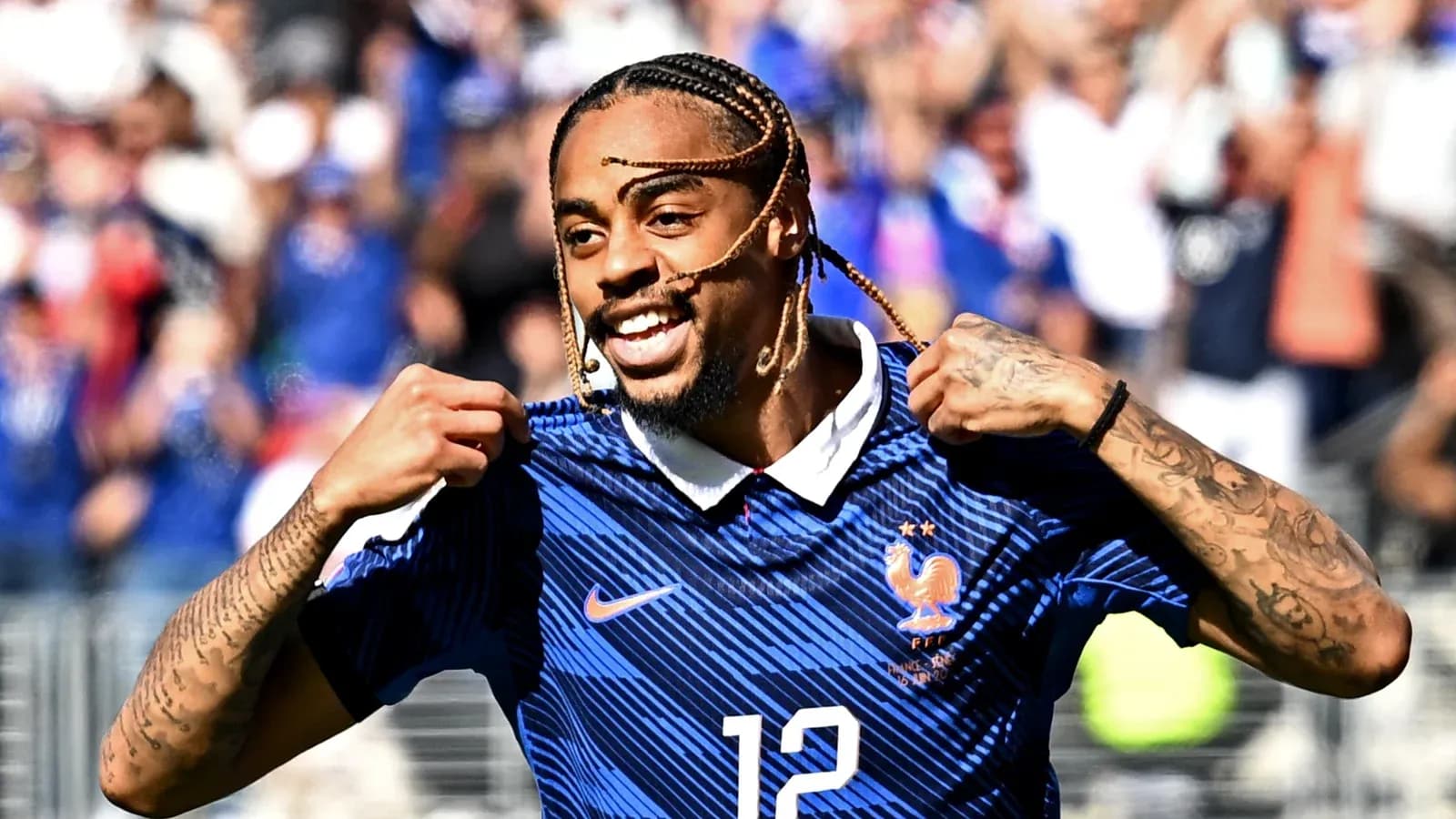 Player celebrating in France national team jersey Player celebrating in France national team jersey