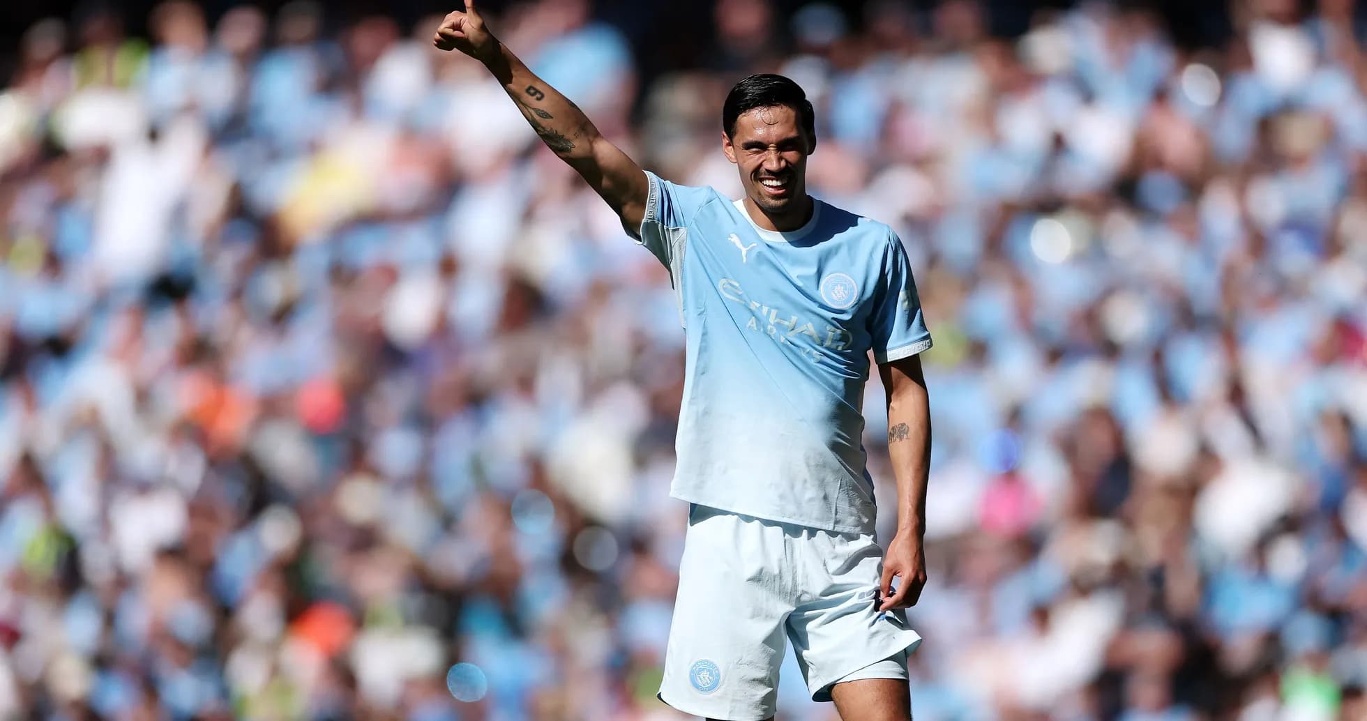 Player celebrating with thumbs up during match Player celebrating with thumbs up during match