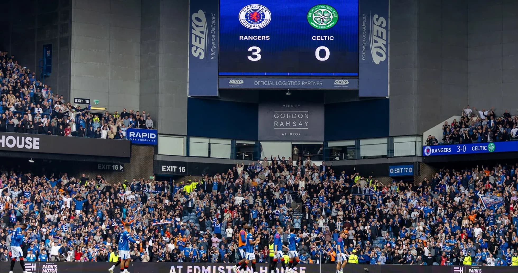 Rangers fans celebrating 3-0 victory over Celtic Rangers fans celebrating 3-0 victory over Celtic