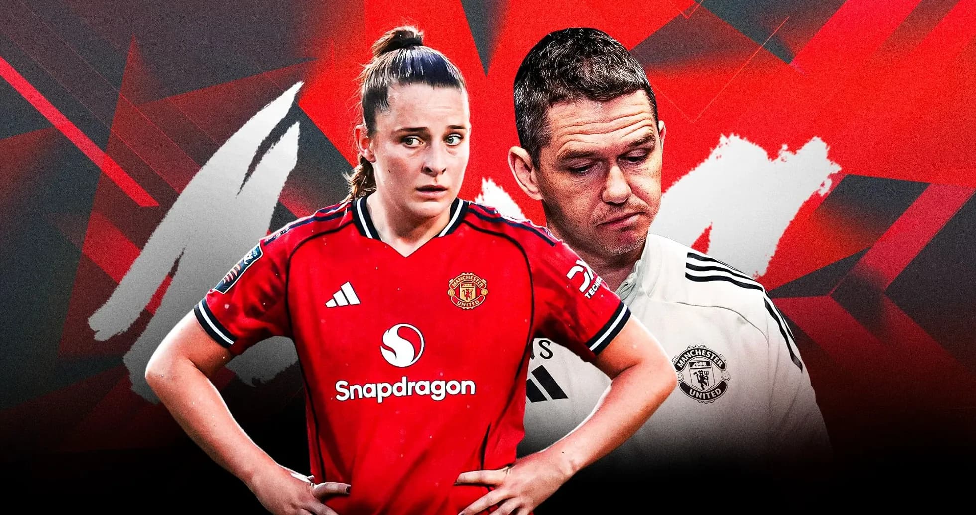Manchester United player and coach with concerned expressions Manchester United player and coach with concerned expressions