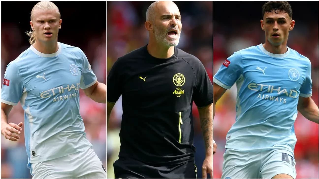Three Manchester City members during a match Three Manchester City members during a match