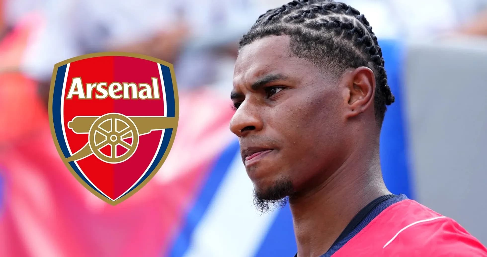 Player with braided hair next to Arsenal logo Player with braided hair next to Arsenal logo