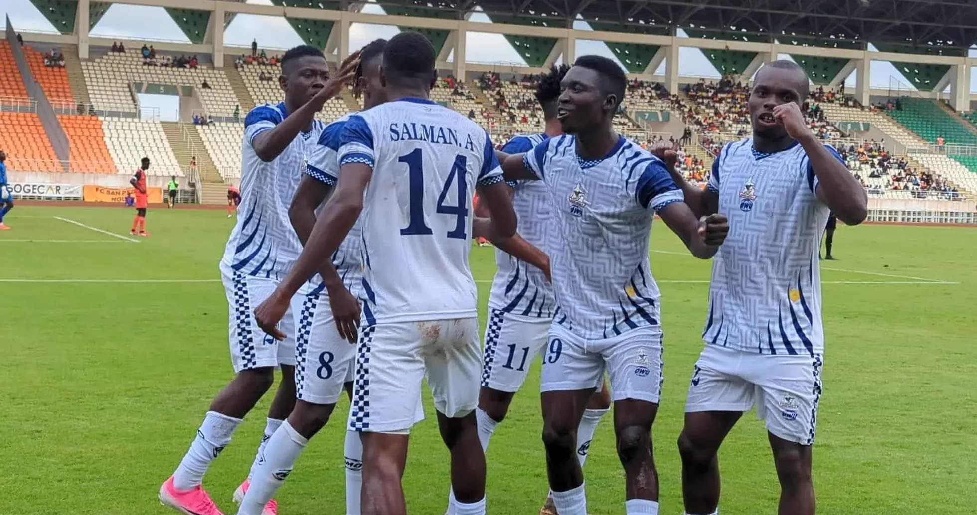 Players celebrating a goal during CAF match Players celebrating a goal during CAF match
