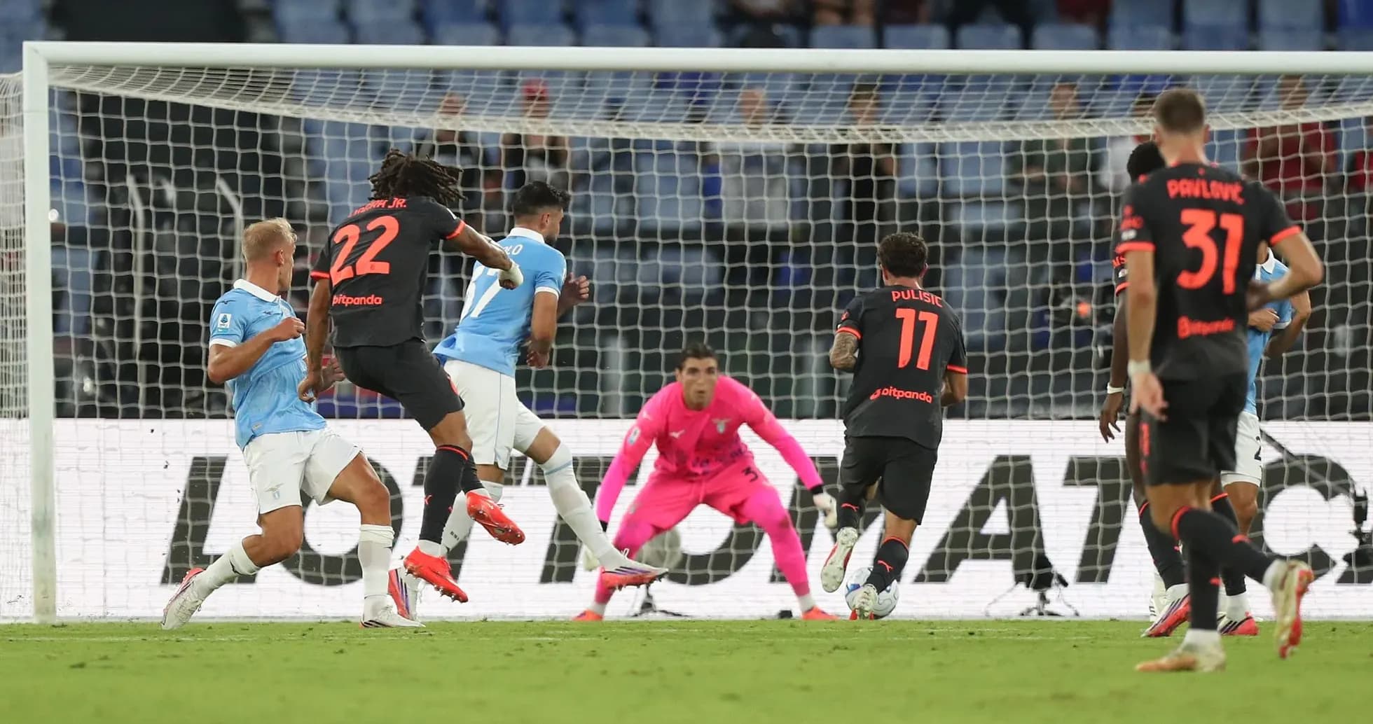 Players in action during Lazio vs AC Milan match Players in action during Lazio vs AC Milan match
