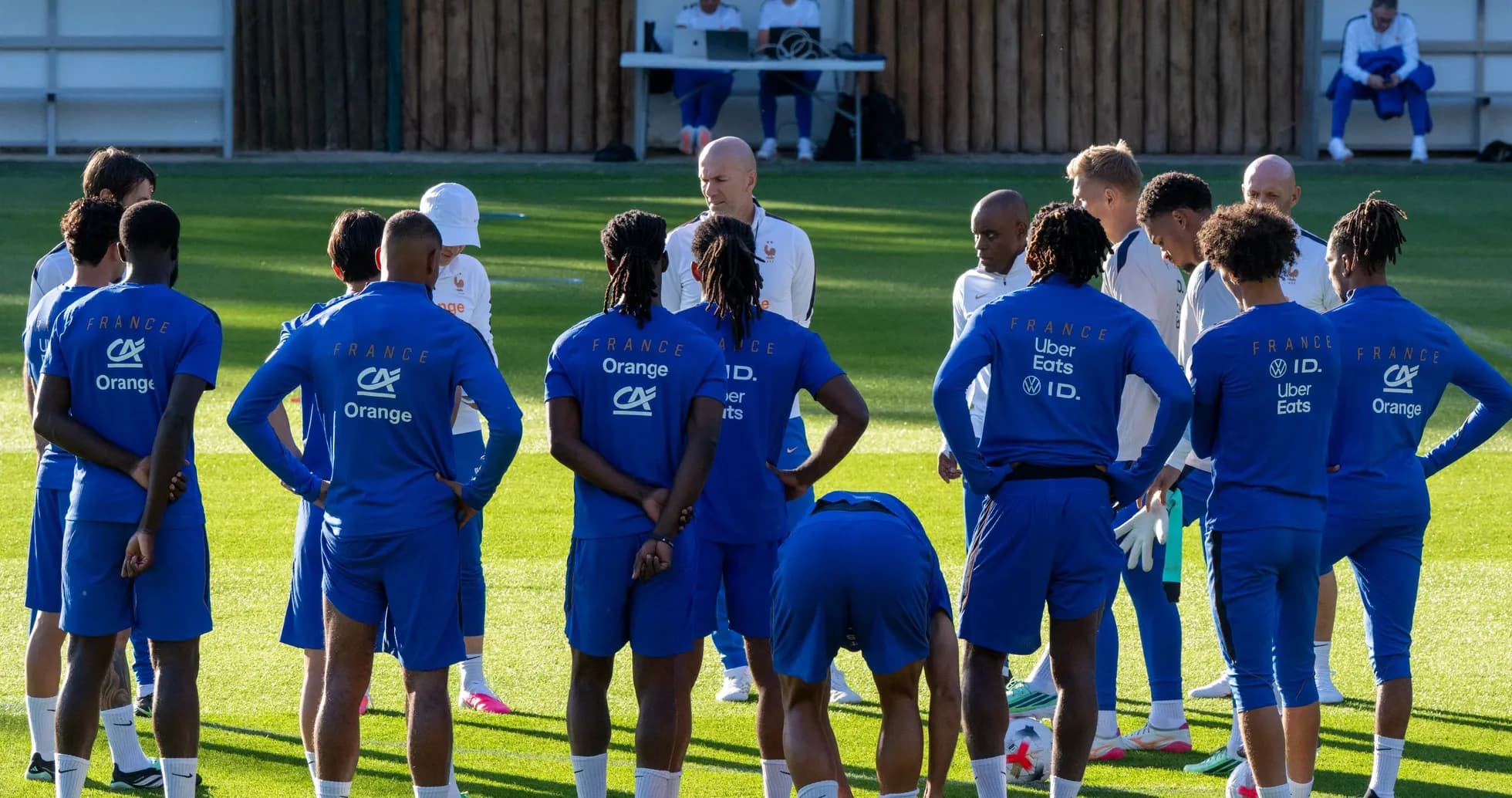 France national team players in training session huddle France national team players in training session huddle