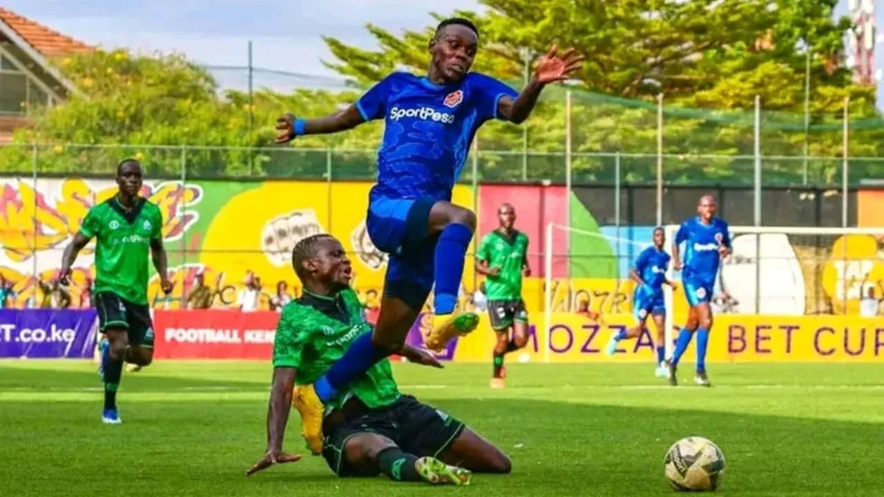 Player tackling during Murang'a SEAL vs Mara Sugar match Player tackling during Murang'a SEAL vs Mara Sugar match