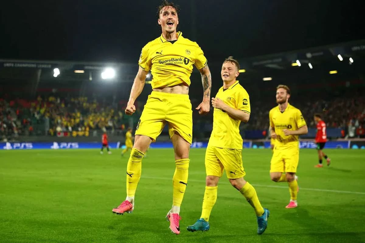 Bodo/Glimt players celebrating a goal in UEFA Champions League Bodo/Glimt players celebrating a goal in UEFA Champions League