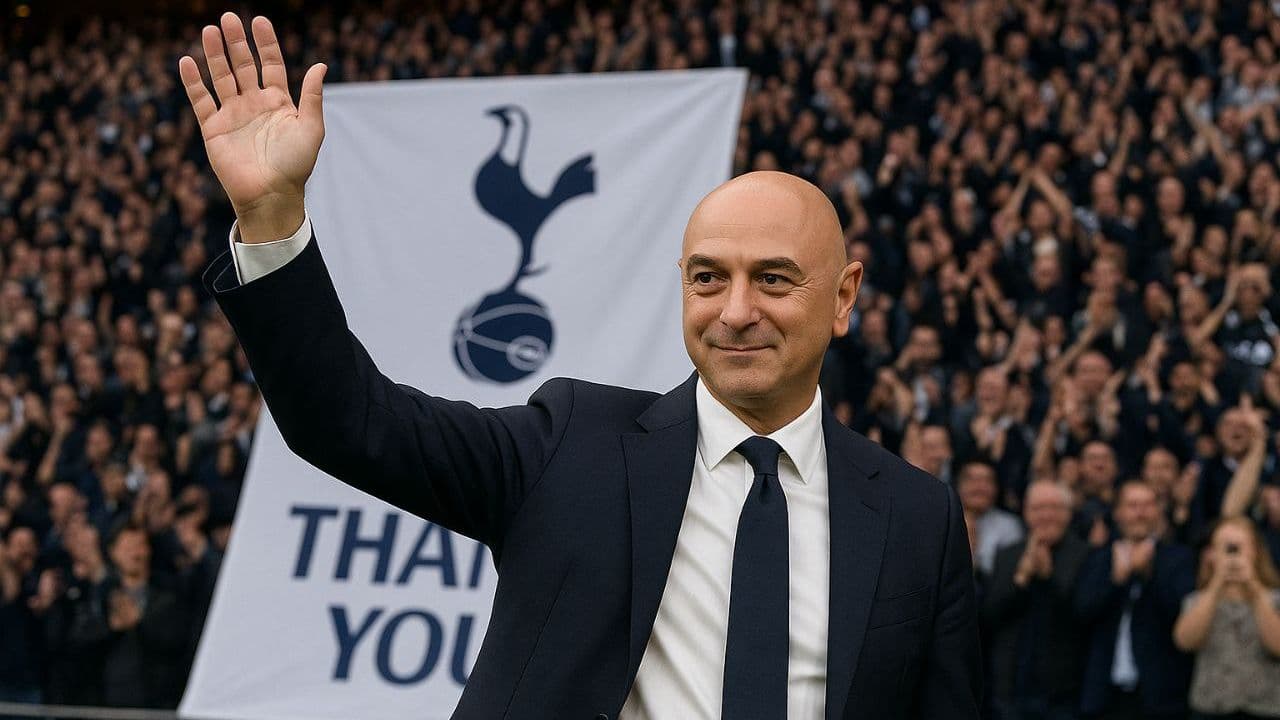 Man waving in front of cheering crowd and banner Man waving in front of cheering crowd and banner