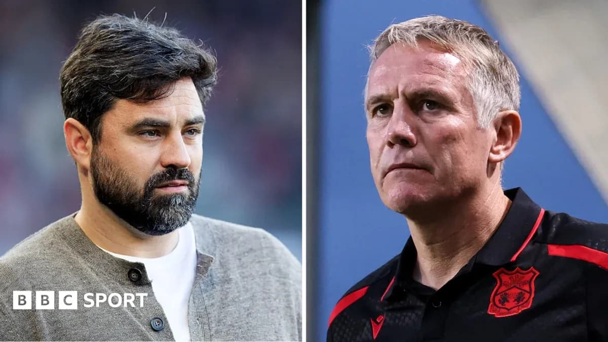 Two football managers in profile, one serious expression Two football managers in profile, one serious expression