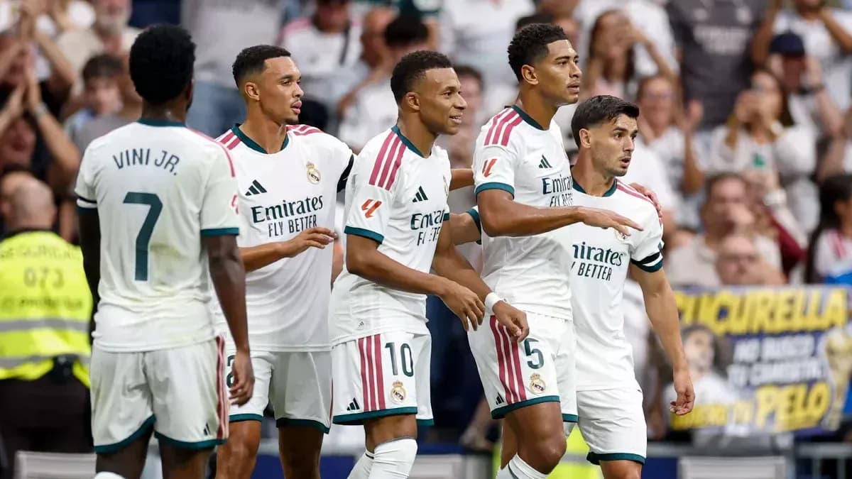 Real Madrid players celebrating a goal during match Real Madrid players celebrating a goal during match