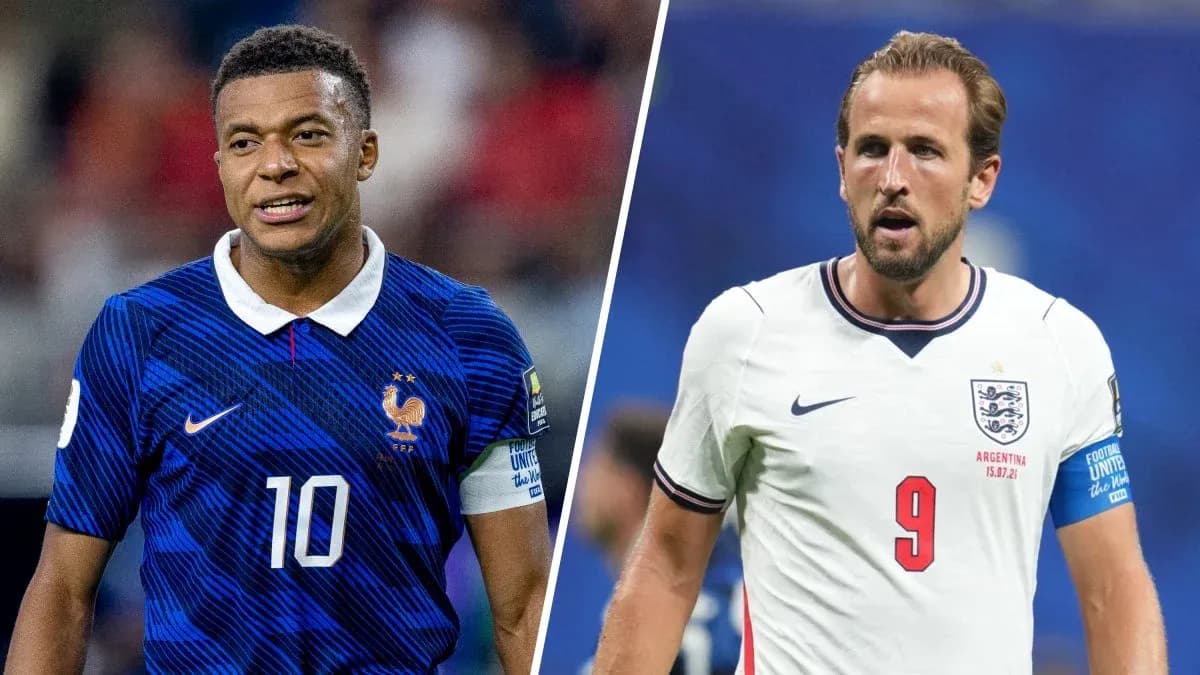 Mbappé and Kane during World Cup match Mbappé and Kane during World Cup match