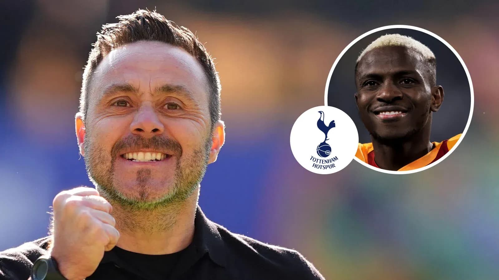 Manager celebrating with Tottenham Hotspur logo and player Manager celebrating with Tottenham Hotspur logo and player