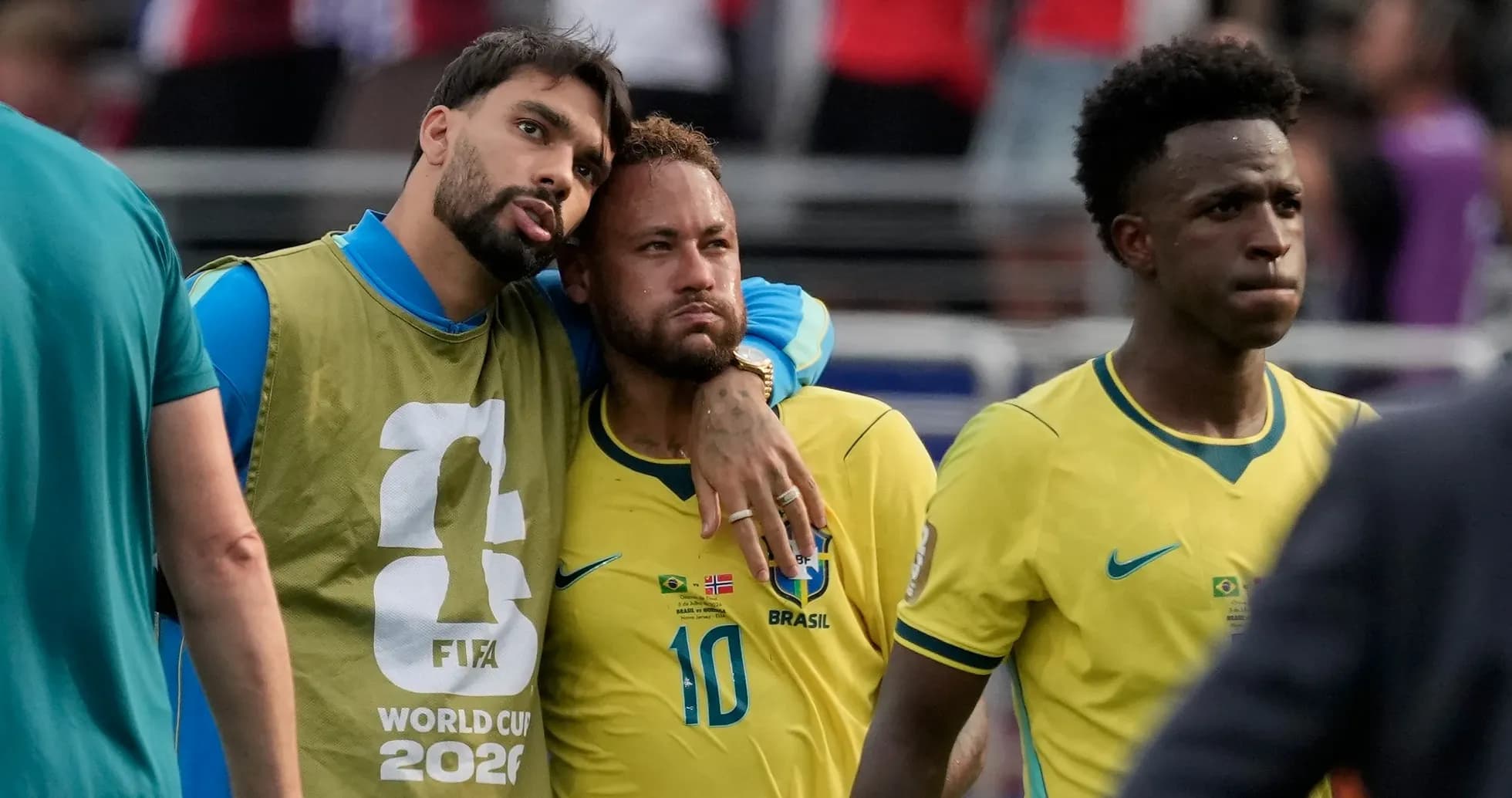 Brazil players reacting after World Cup match Brazil players reacting after World Cup match
