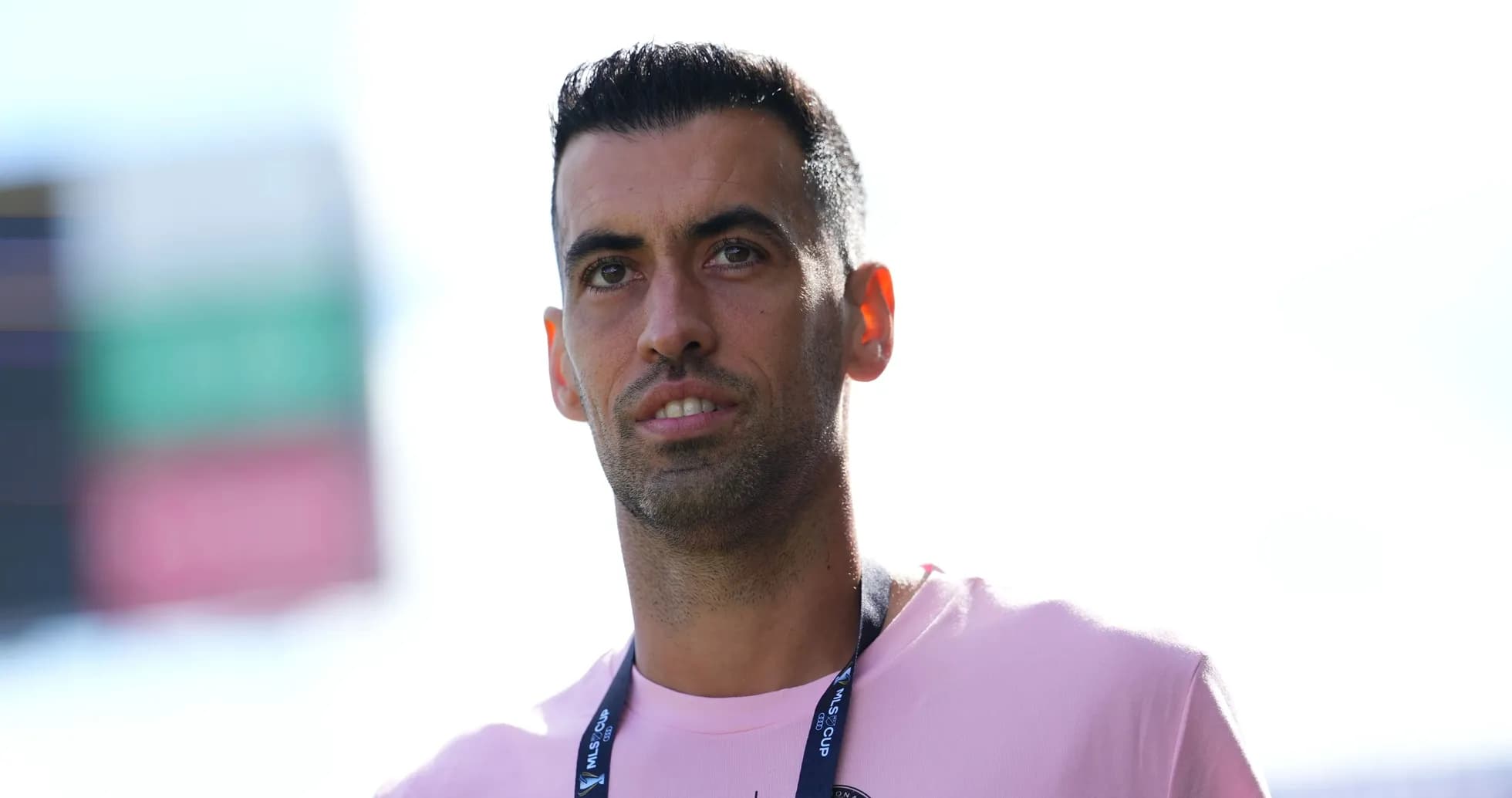 Player in pink shirt with MLS Cup lanyard Player in pink shirt with MLS Cup lanyard