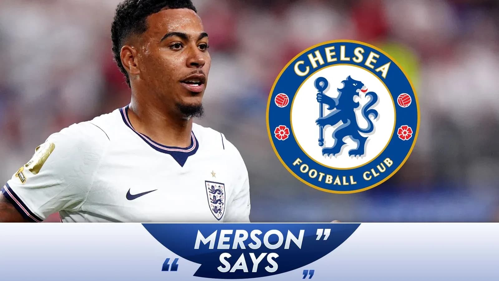 Player in England kit with Chelsea logo background Player in England kit with Chelsea logo background