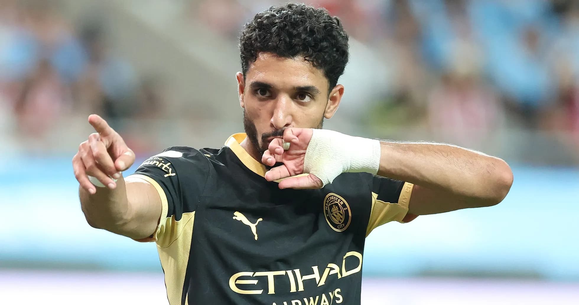 Player celebrating goal with finger gesture Player celebrating goal with finger gesture