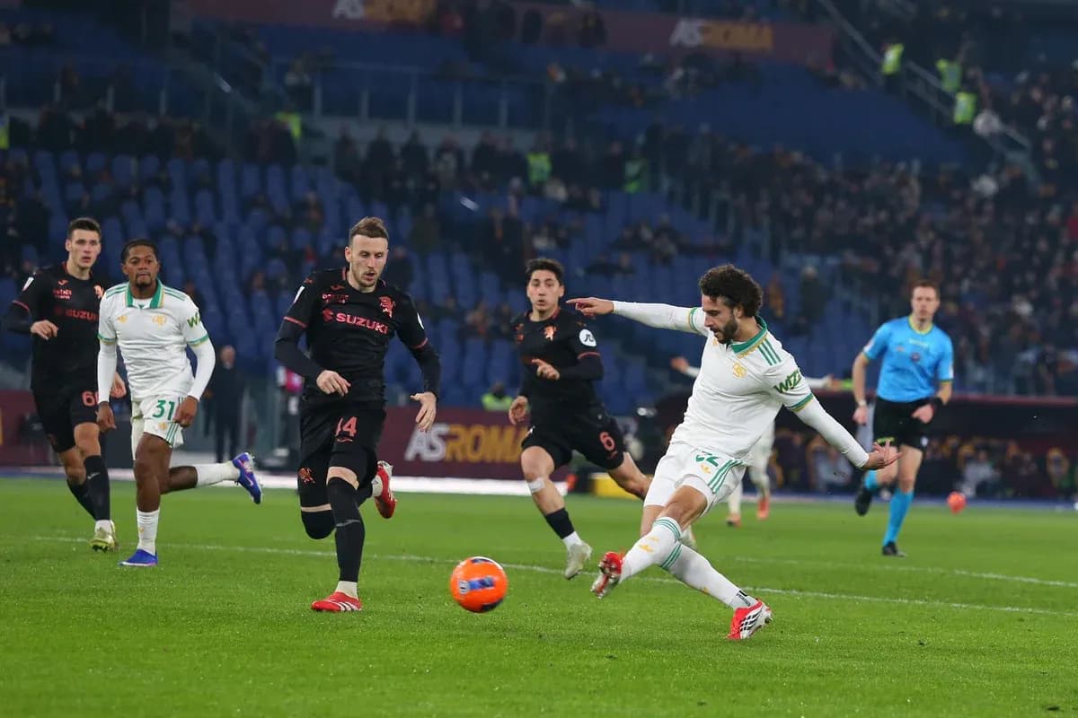 Player kicking the ball during Torino vs AS Roma match Player kicking the ball during Torino vs AS Roma match