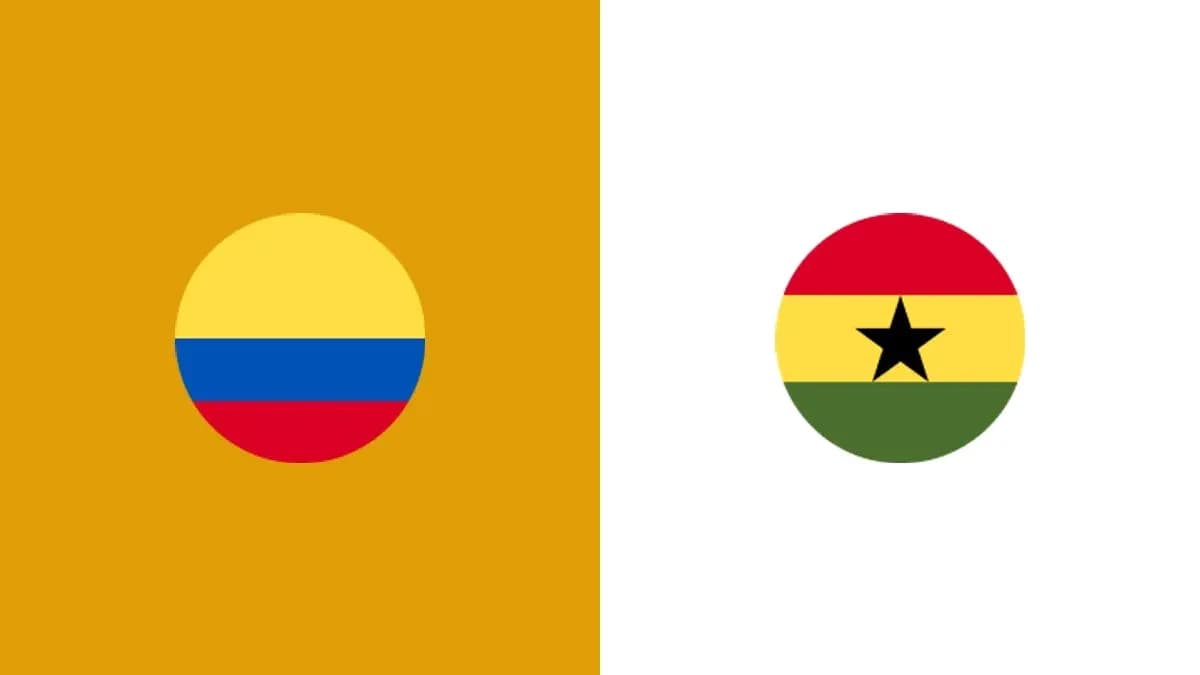 Flags of Colombia and Ghana on colored backgrounds Flags of Colombia and Ghana on colored backgrounds