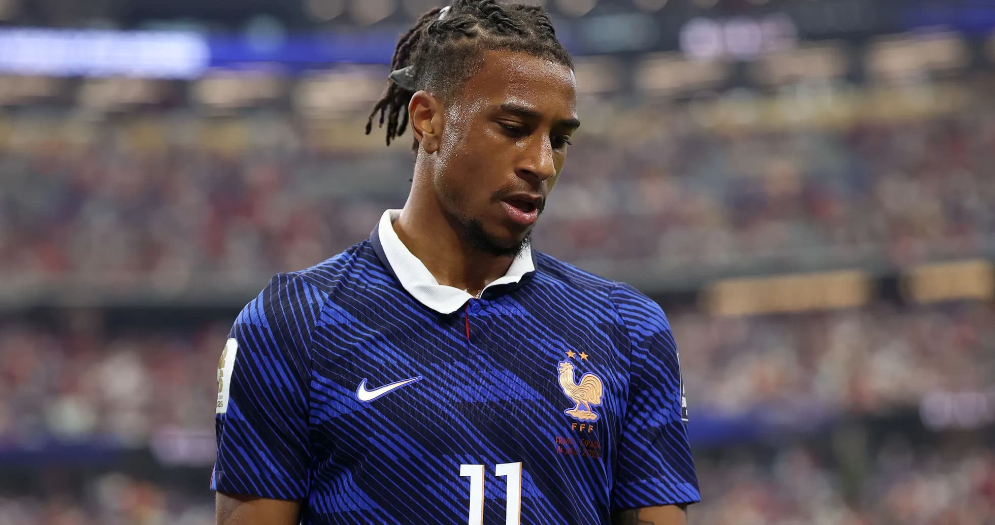 Player in France kit during match action Player in France kit during match action