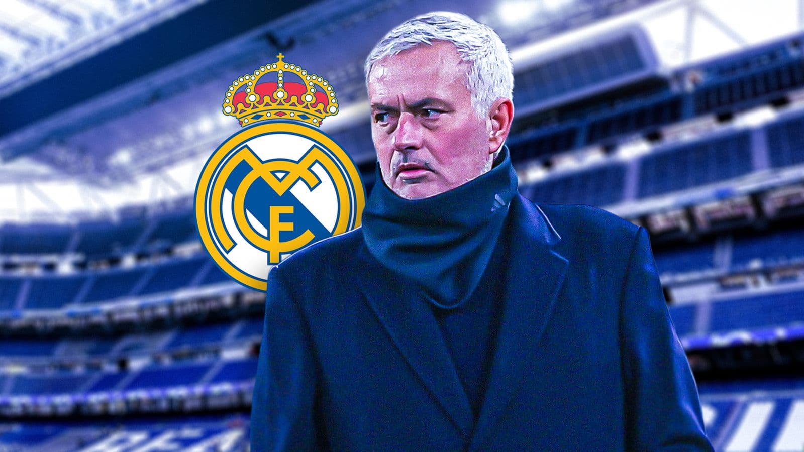 Coach standing in front of Real Madrid logo Coach standing in front of Real Madrid logo