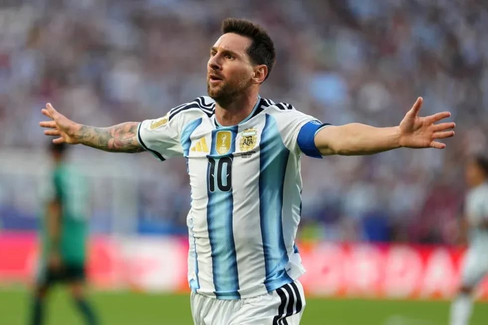 Lionel Messi celebrating a goal for Argentina Lionel Messi celebrating a goal for Argentina