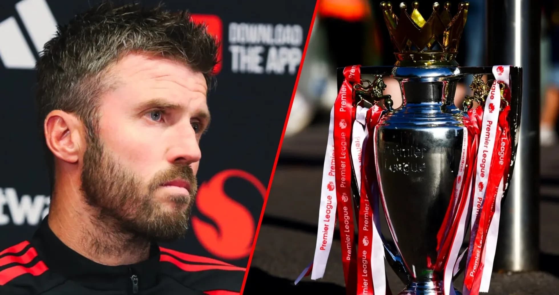 Football manager and Premier League trophy displayed Football manager and Premier League trophy displayed