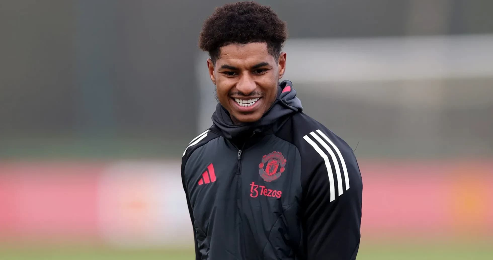 Marcus Rashford smiling during Manchester United training Marcus Rashford smiling during Manchester United training