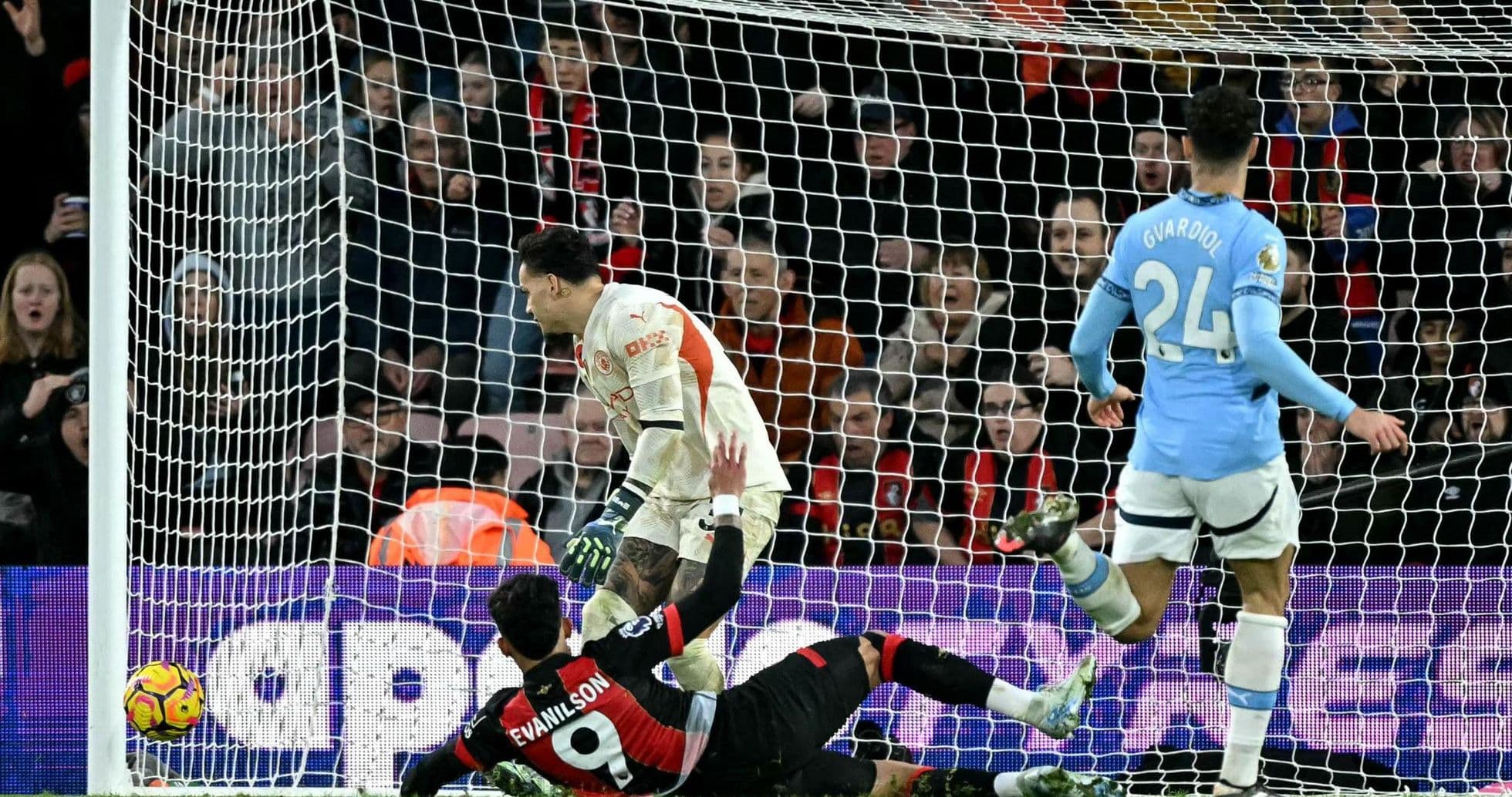 Bournemouth player scoring against Manchester City Bournemouth player scoring against Manchester City
