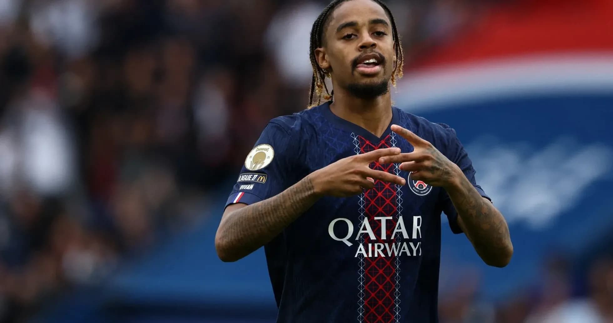 Player gesturing during a match for PSG Player gesturing during a match for PSG