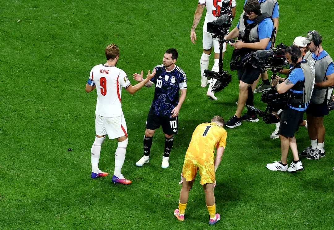 Kane and Messi interacting during match Kane and Messi interacting during match