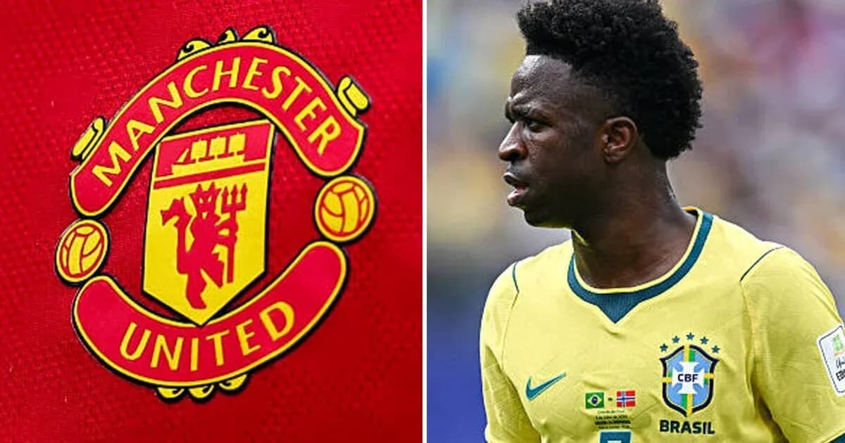Manchester United logo and Vinicius Jr. playing for Brazil Manchester United logo and Vinicius Jr. playing for Brazil