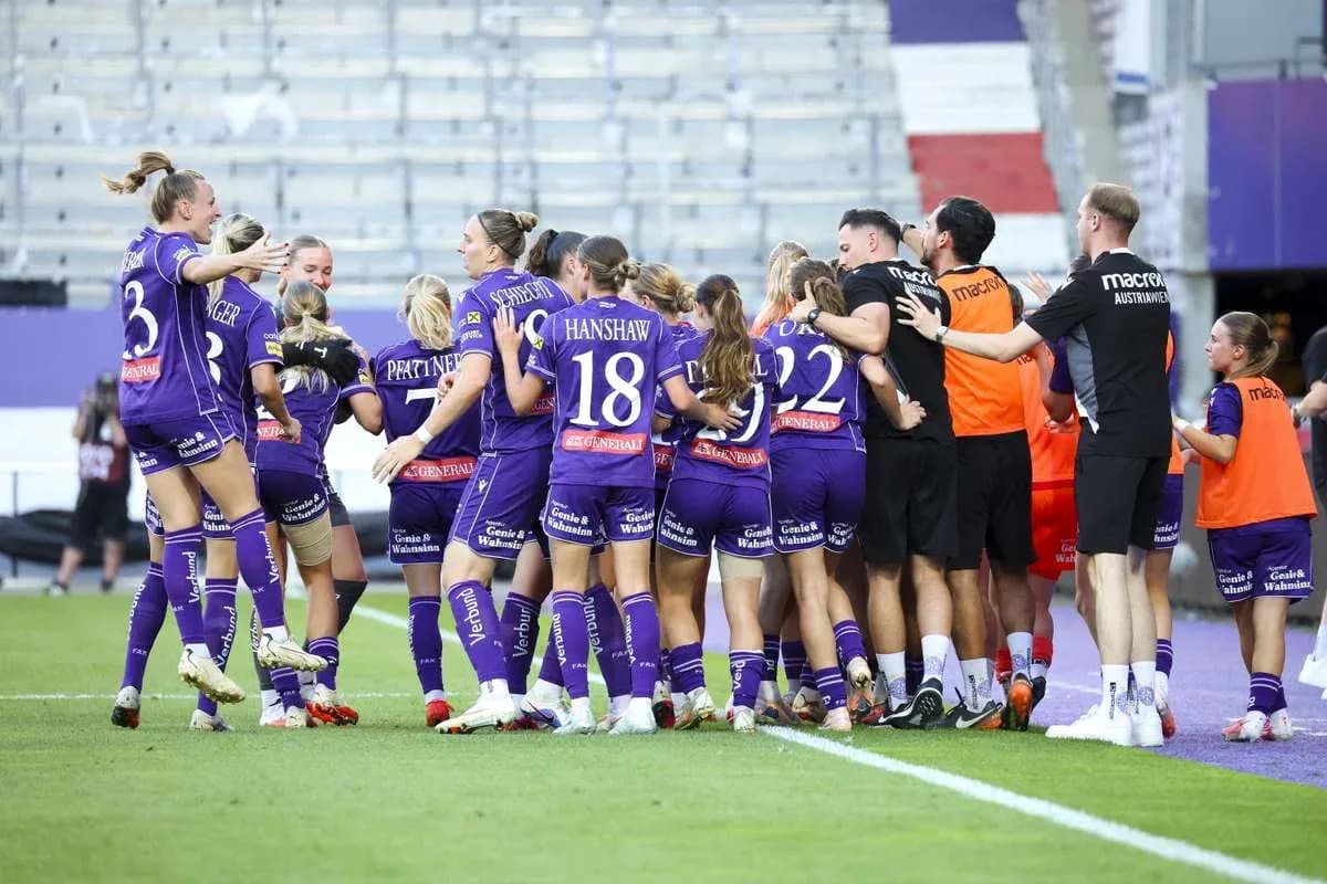 Austria Wien W celebrating a goal during match Austria Wien W celebrating a goal during match